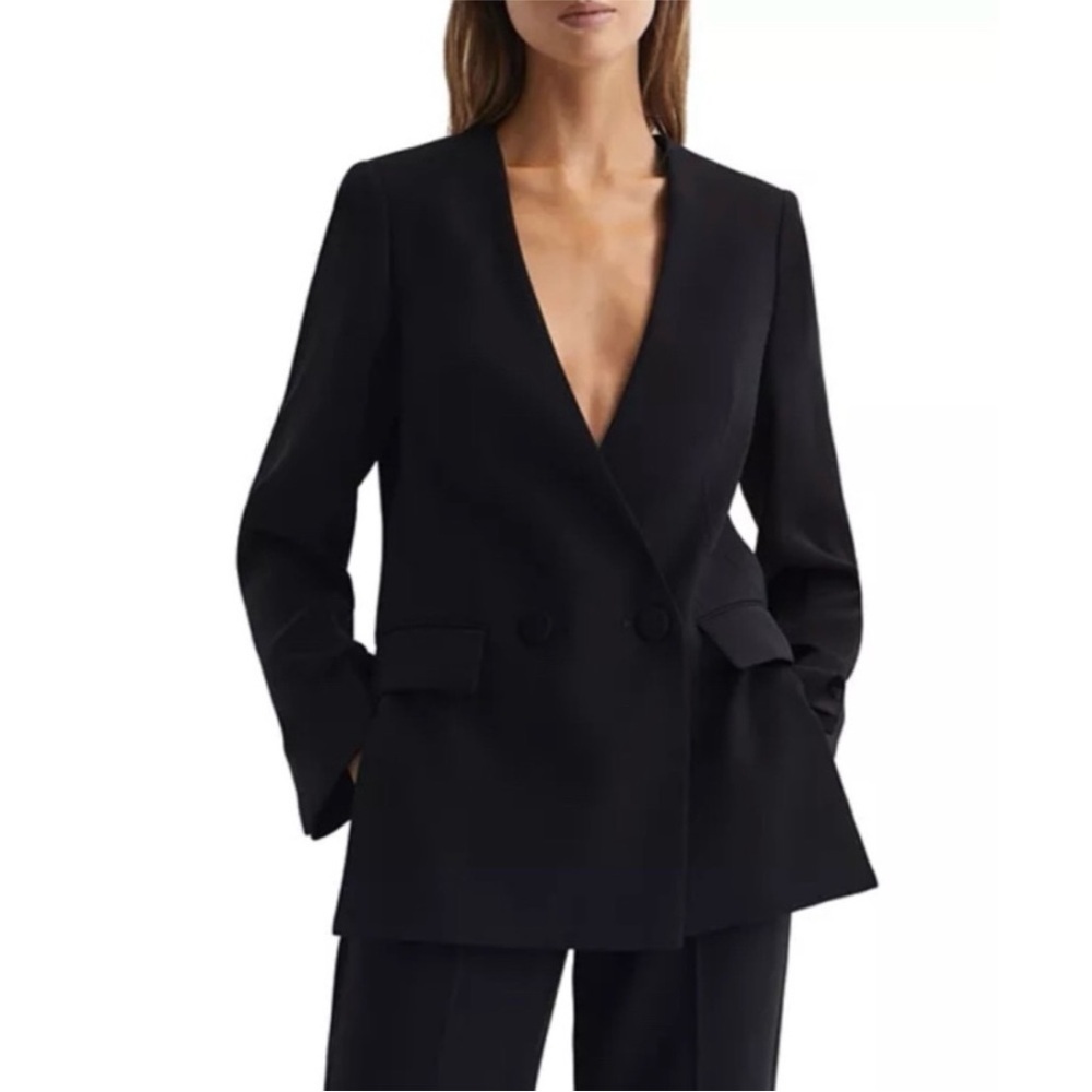 Reiss Margeaux Collarless Double Breasted Blazer